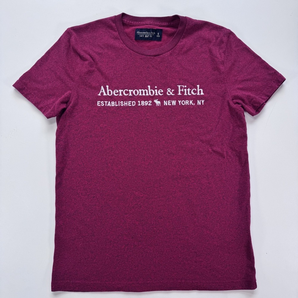 ABERCROMBIE & FITCH Embroidered Soft A&F Tee T-Shirt Mens Small Red